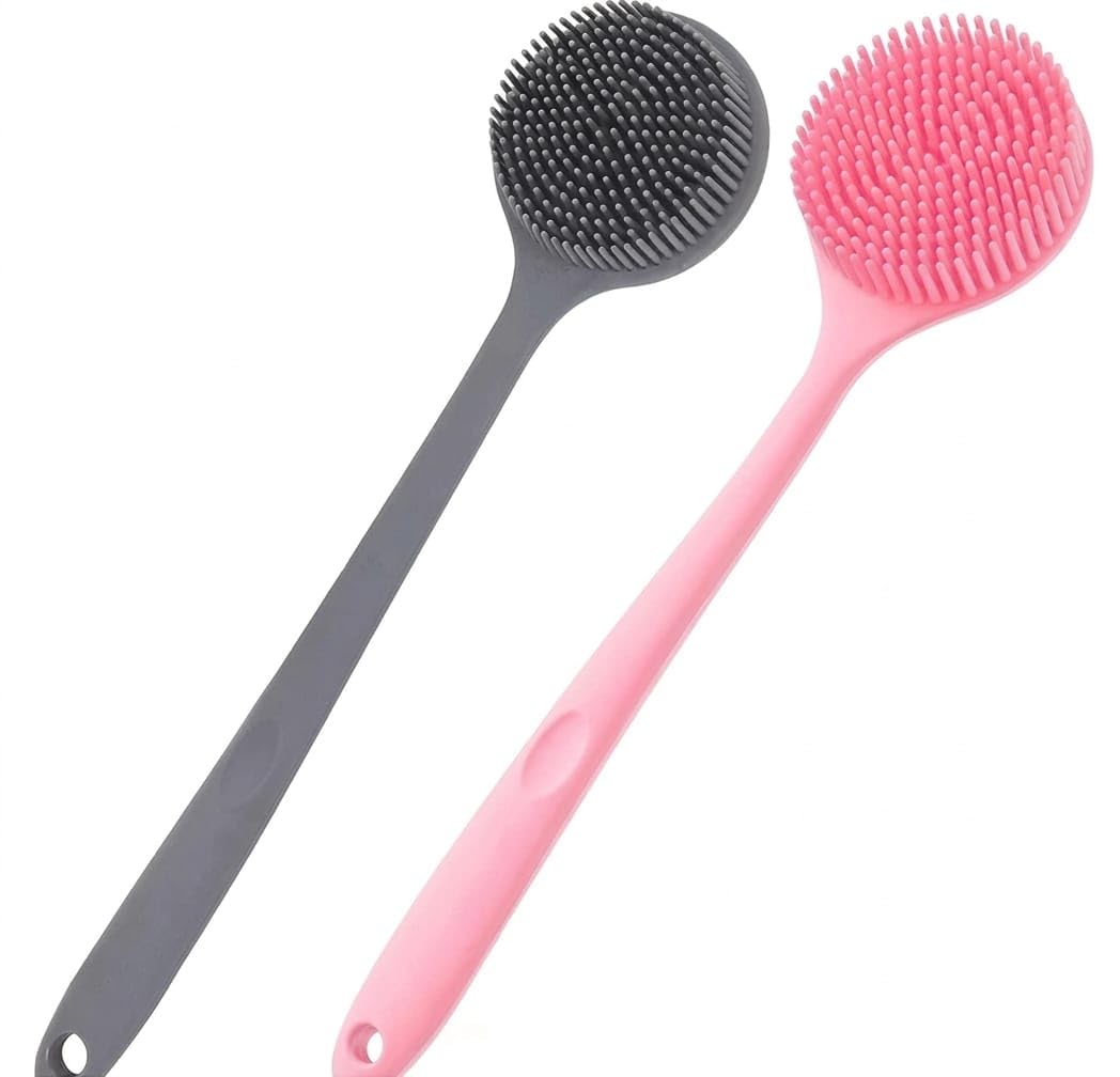 Soft Silicone Back Scrubber with Long Handle for Shower & Bath | Flexible Exfoliating Brush with Gentle Bristles for Smooth Skin | Body Scrubber for Men, Women & Boys | Ideal for Body Wash & Bathing (Multicolor, Pack of 1)