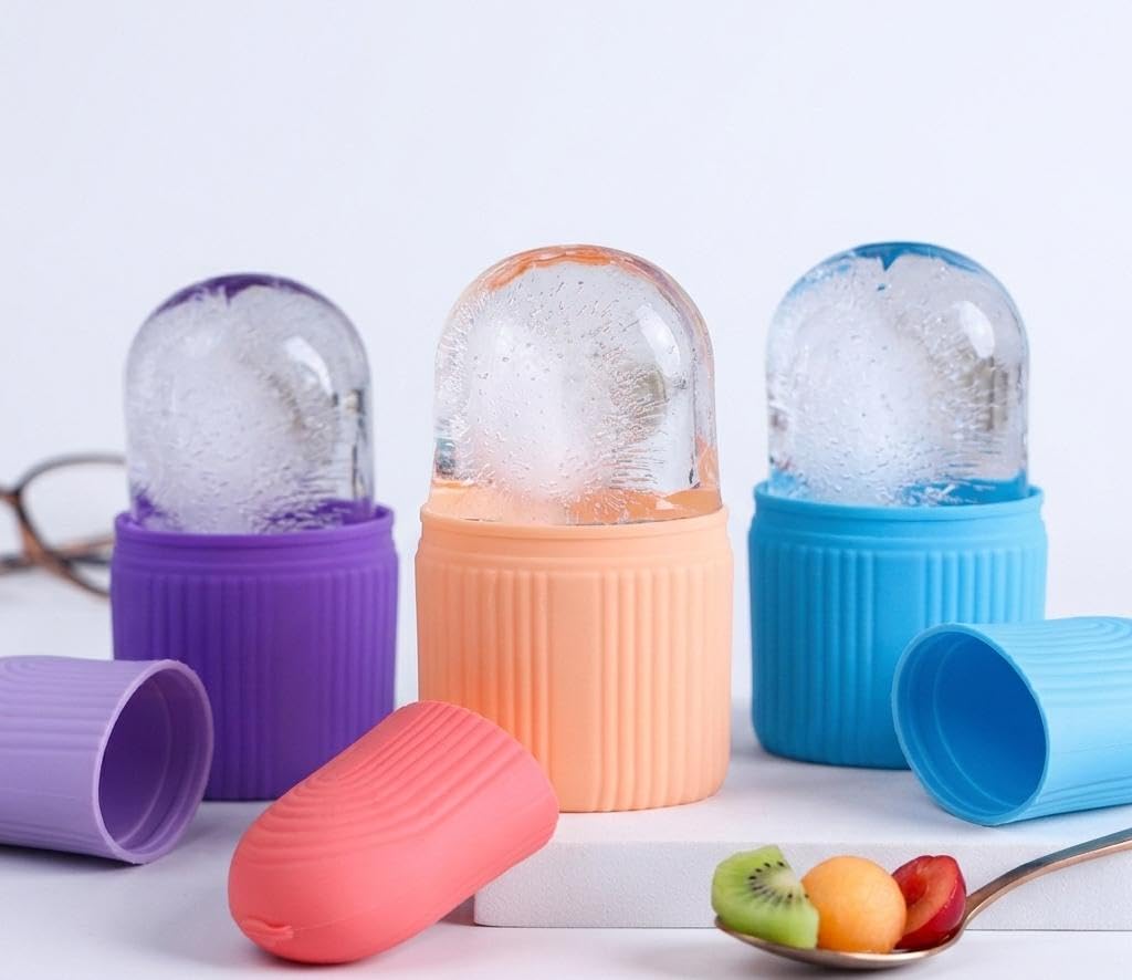 Ice Roller for Face with Scrubber | Ice Roller for Face | For Men & Women | Ice Cube Roller for Glowing Skin & Puffy Eyes | Reusable & Unbreakable (Multicolour)