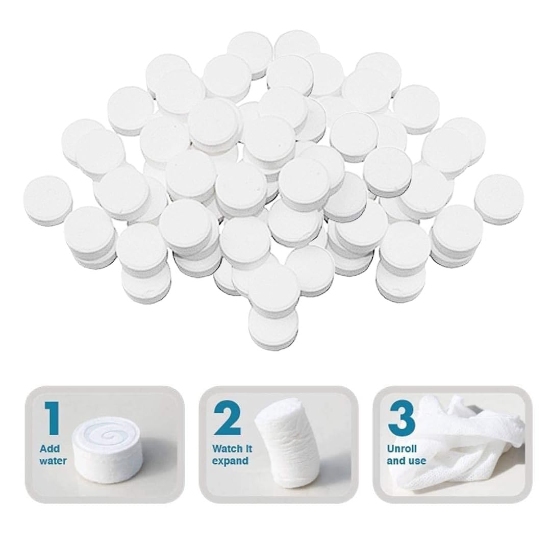 Magic Coin Tissue Tablets (100) – Compressed Disposable Travel Towels, Portable Wet Wipes for Travel & Outdoor Use
