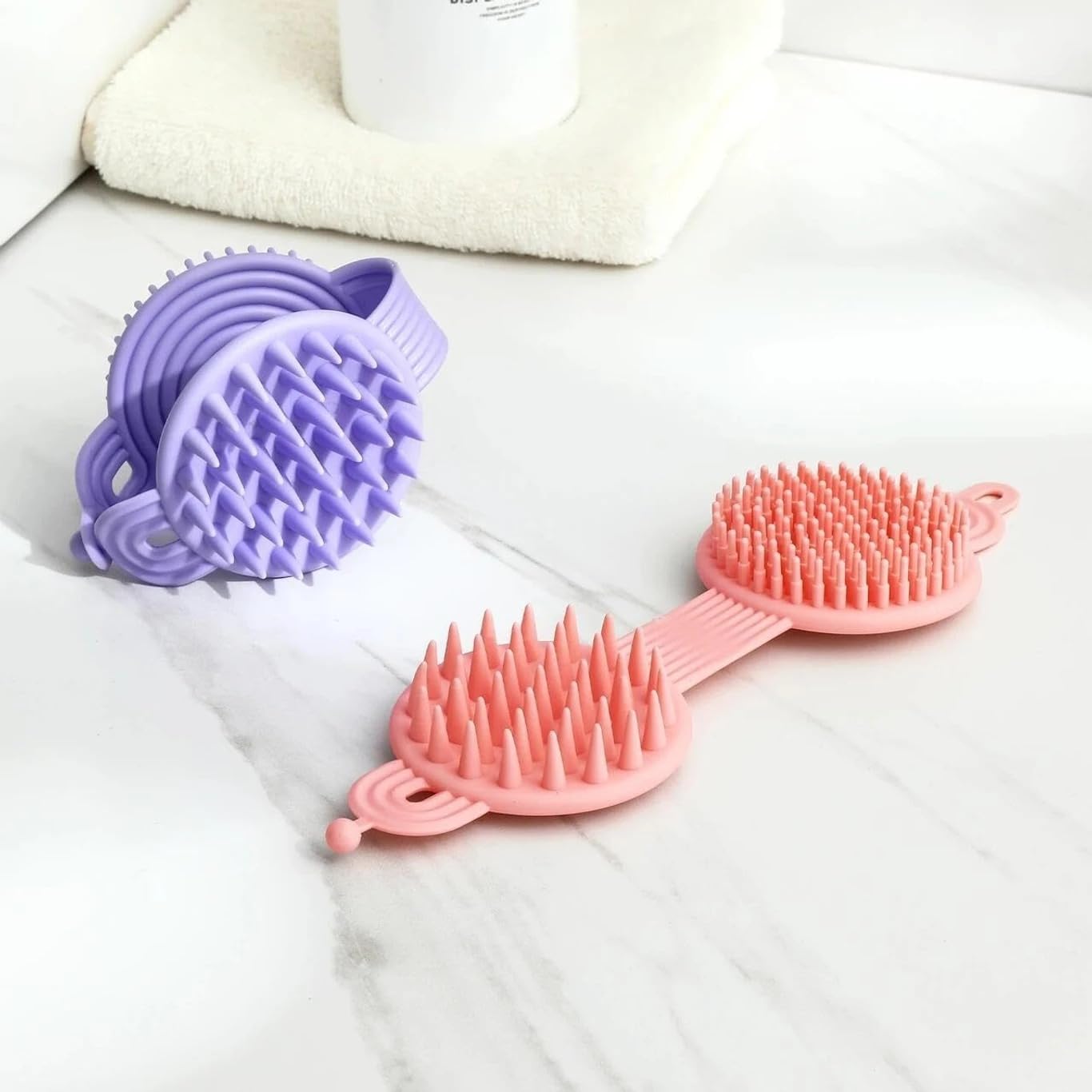 2-in-1 Double-Sided Silicone Shampoo & Body Brush with Soft Bristles – Handheld Scalp Massager and Bath Scrubber, Gentle Exfoliating Brush with Hanging Handle for Men, Women, Kids (Multicolour) (pack of 1)