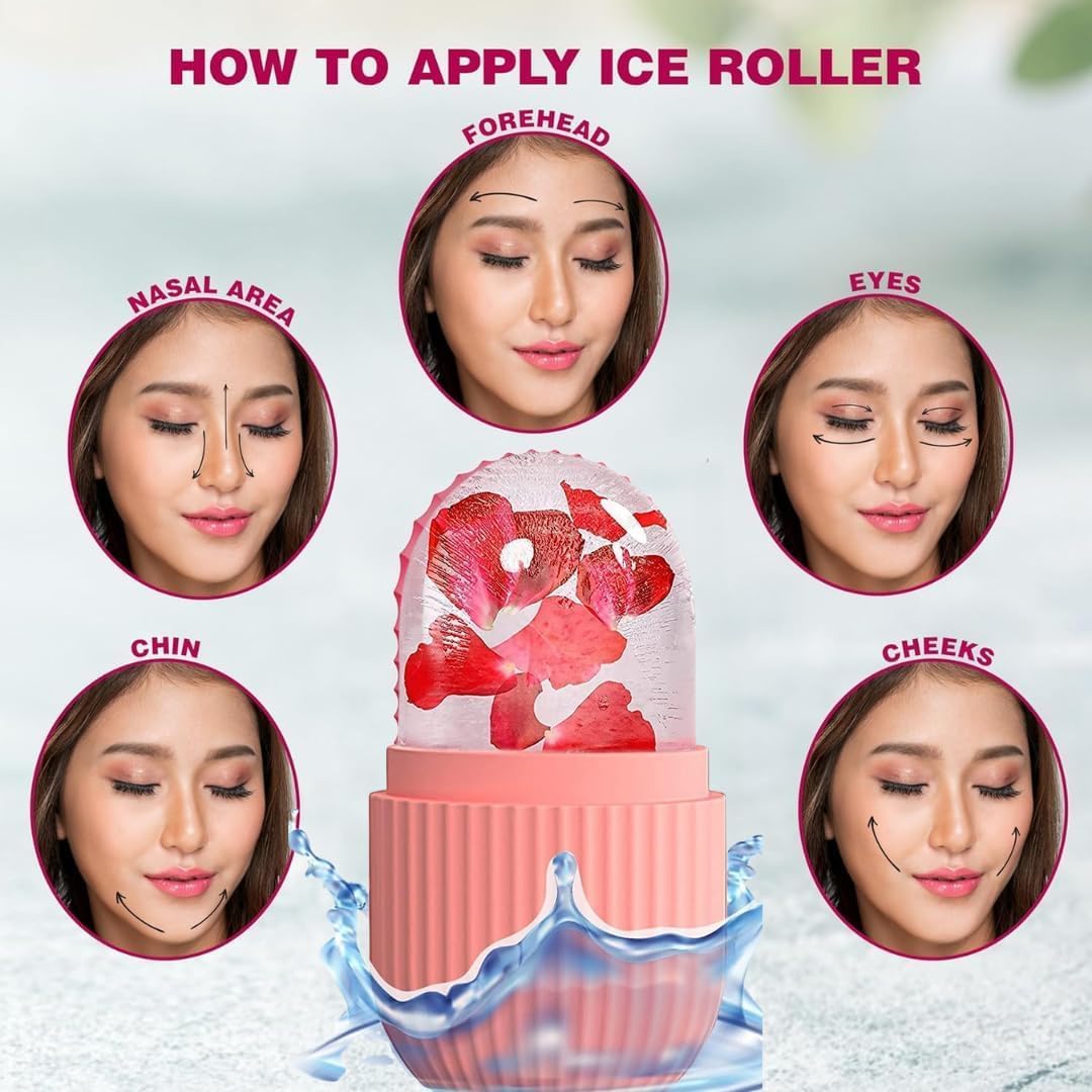 Ice Roller for Face with Scrubber | Ice Roller for Face | For Men & Women | Ice Cube Roller for Glowing Skin & Puffy Eyes | Reusable & Unbreakable (Multicolour)