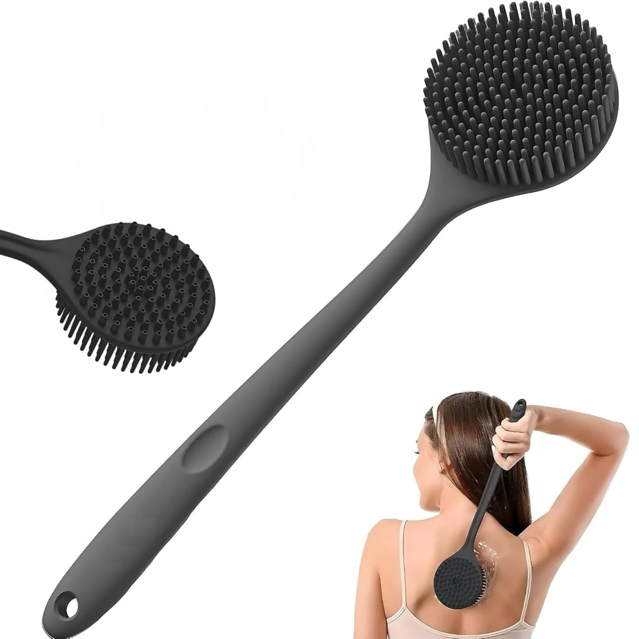 Soft Silicone Back Scrubber with Long Handle for Shower & Bath | Flexible Exfoliating Brush with Gentle Bristles for Smooth Skin | Body Scrubber for Men, Women & Boys | Ideal for Body Wash & Bathing (Multicolor, Pack of 1)