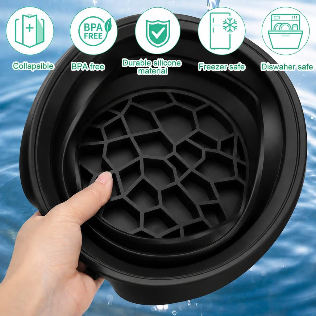 Ice Face Bowl Silicone Face Ice Bowl for Ice with Built-in Ice Tray Collapsible Face Tub for Ice Bath, Facial Ice Plunge Bowl Ice Water Facials at Home Women & Men (Black)