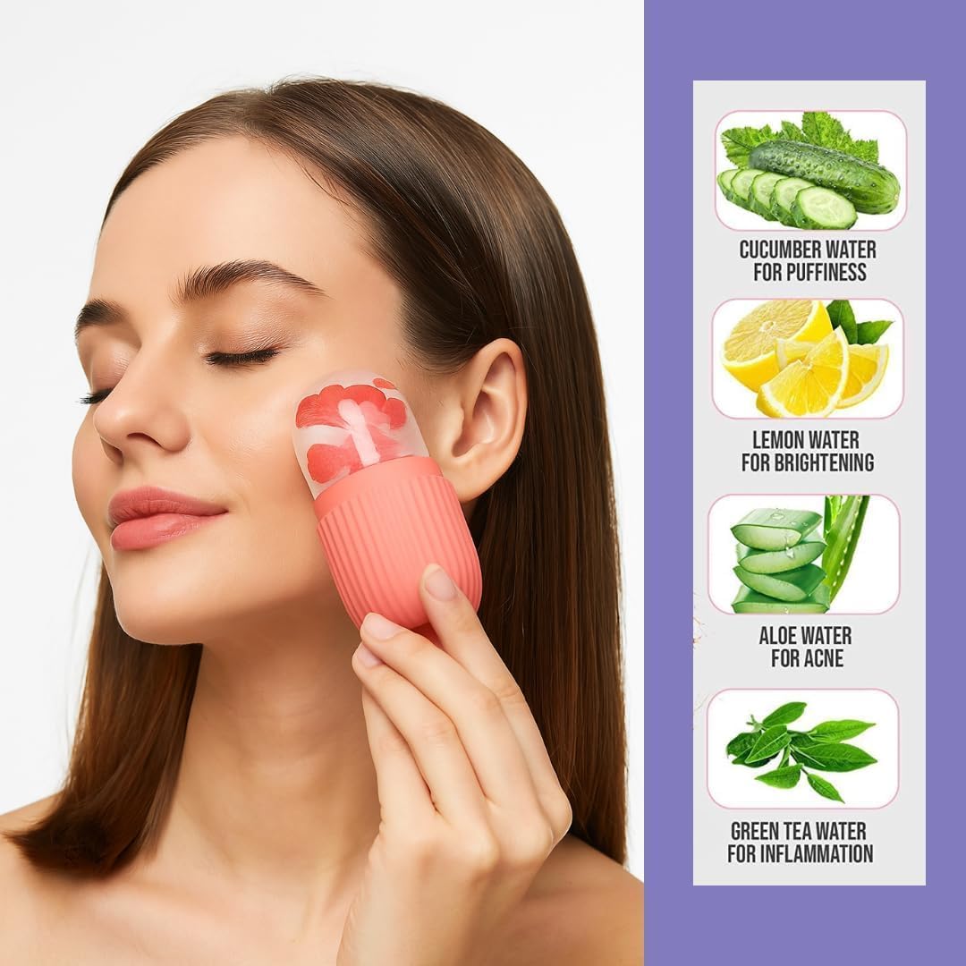 Ice Roller for Face with Scrubber | Ice Roller for Face | For Men & Women | Ice Cube Roller for Glowing Skin & Puffy Eyes | Reusable & Unbreakable (Multicolour)