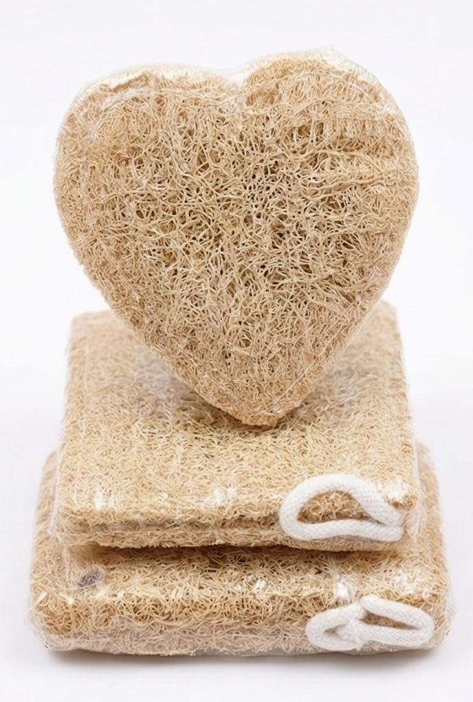 100% Natural Sun-Dried Loofah, Organic Exfoliating Bath Sponge & Body Scrubber for Men & Women, Deep Cleansing Luffa for Shower, Skincare & Body Care, Eco-Friendly & Biodegradable (Pack of 3)