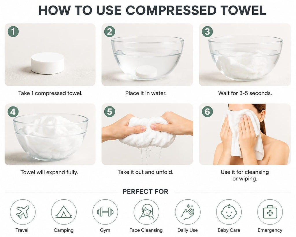Compressed Bath Towels – Disposable Cotton Towels, Portable & Reusable, Thick Soft Travel Towel for Hiking, Camping, Beach, Gym & Travel (1)
