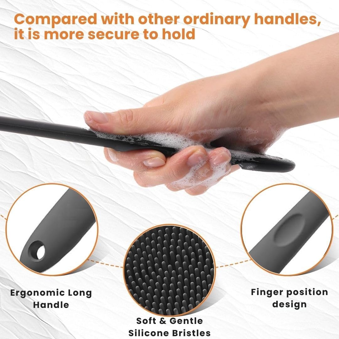 Soft Silicone Back Scrubber with Long Handle for Shower & Bath | Flexible Exfoliating Brush with Gentle Bristles for Smooth Skin | Body Scrubber for Men, Women & Boys | Ideal for Body Wash & Bathing (Multicolor, Pack of 1)