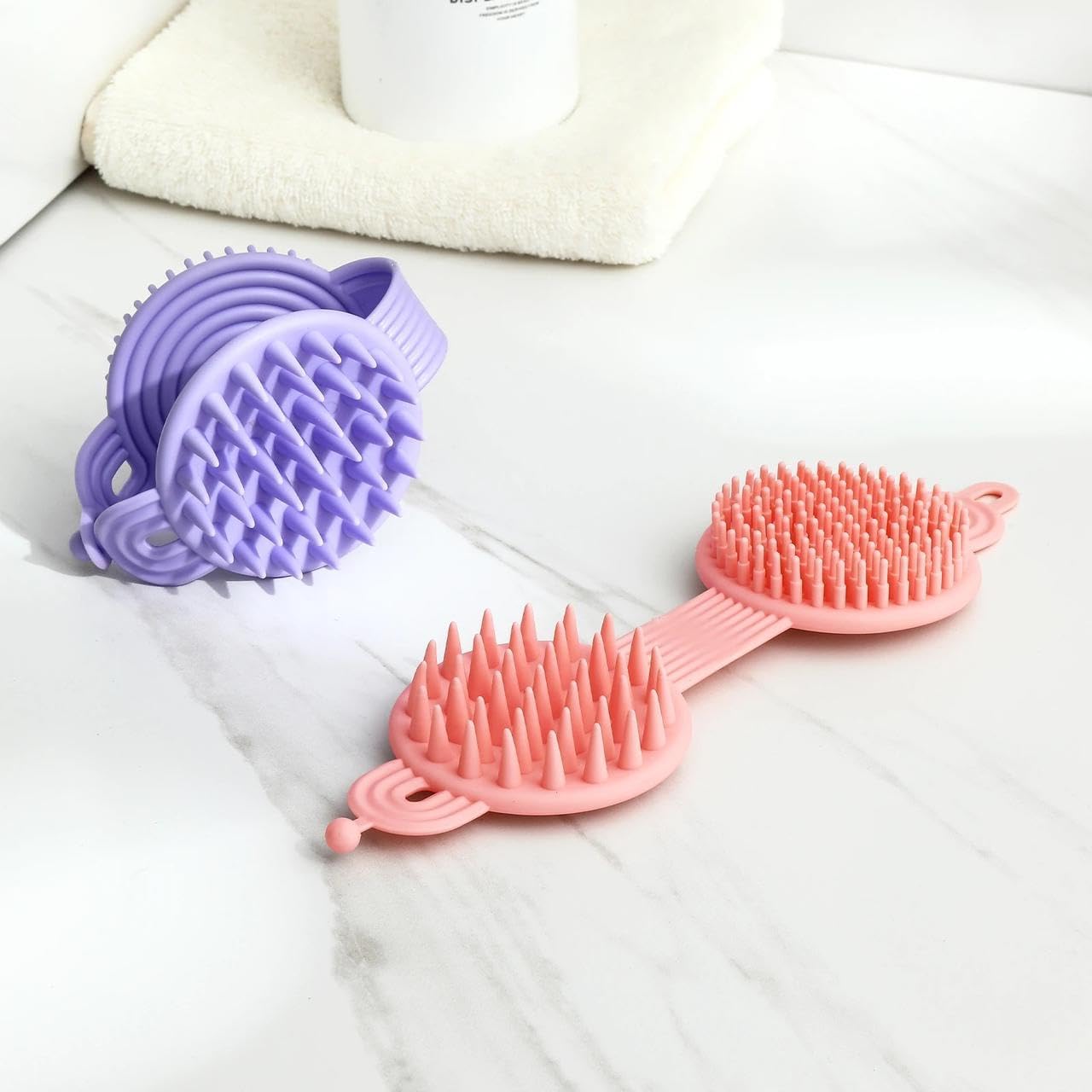 2-in-1 Double-Sided Silicone Shampoo & Body Brush with Soft Bristles – Handheld Scalp Massager and Bath Scrubber, Gentle Exfoliating Brush with Hanging Handle for Men, Women, Kids (Multicolour) (pack of 1)