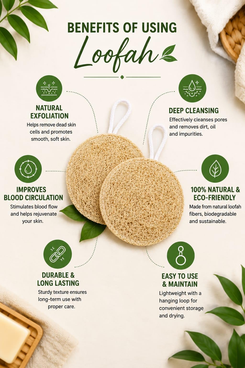 100% Natural Sun-Dried Loofah, Organic Exfoliating Bath Sponge & Body Scrubber for Men & Women, Deep Cleansing Luffa for Shower, Skincare & Body Care, Eco-Friendly & Biodegradable (Pack of 2) (CIRCLE)