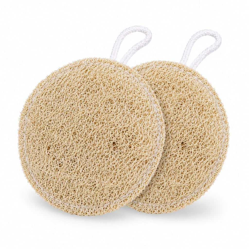 100% Natural Sun-Dried Loofah, Organic Exfoliating Bath Sponge & Body Scrubber for Men & Women, Deep Cleansing Luffa for Shower, Skincare & Body Care, Eco-Friendly & Biodegradable (Pack of 2) (CIRCLE)