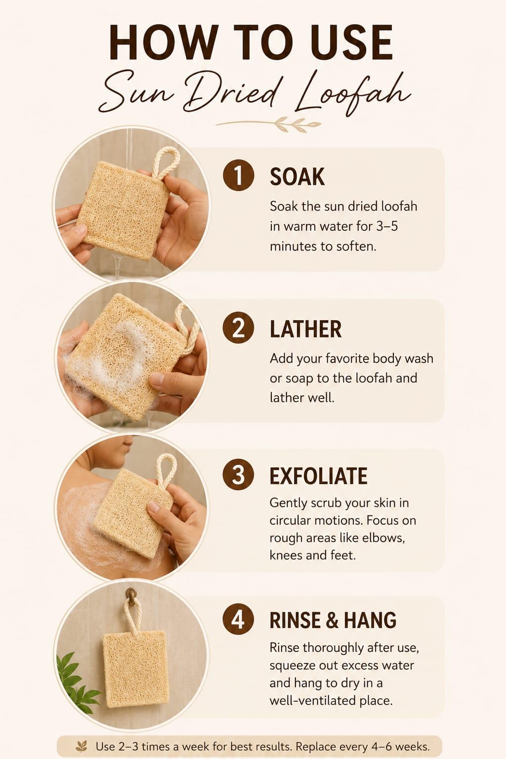 100% Natural Sun-Dried Loofah, Organic Exfoliating Bath Sponge & Body Scrubber for Men & Women, Deep Cleansing Luffa for Shower, Skincare & Body Care, Eco-Friendly & Biodegradable (Pack of 2) (CIRCLE)