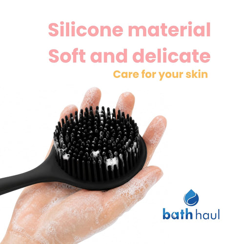 4-in-1 Bath Brush Set for Deep Cleaning | Long Handle Back Scrubber, Silicone Face Scrubber, Scalp Massager & Exfoliating Loofah | Removes Dead Skin & Helps Reduce Back Acne | BPA-Free | With 2 Hooks